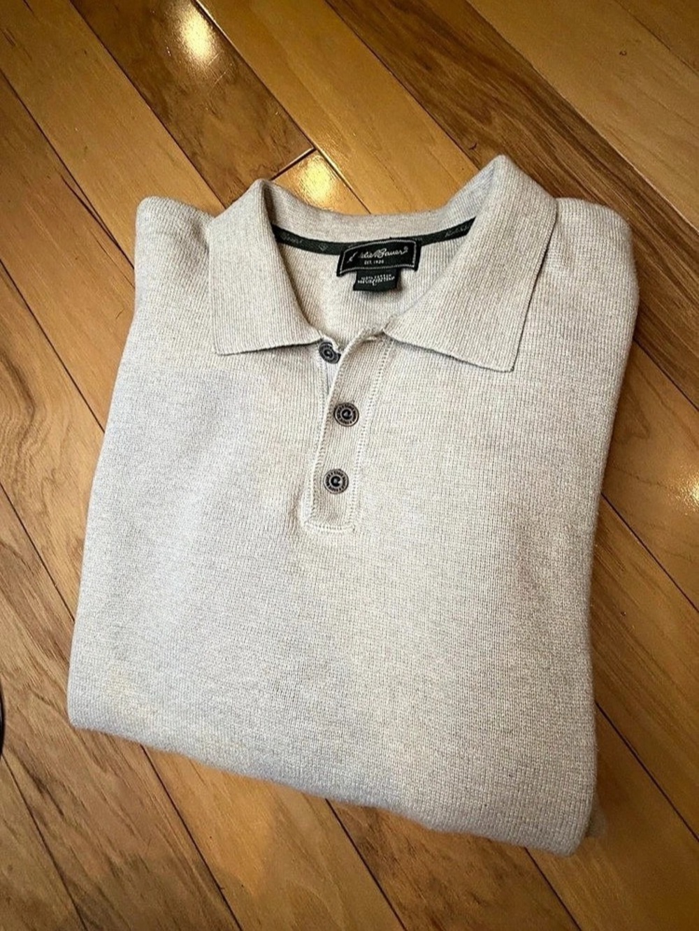 Vintage Eddie Bauer Oatmeal Knit Long Sleeve Polo Sweater L Cotton Australia